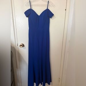 Off-Shoulder Spaghetti Strap Maxi Dress in Royal Blue size small
